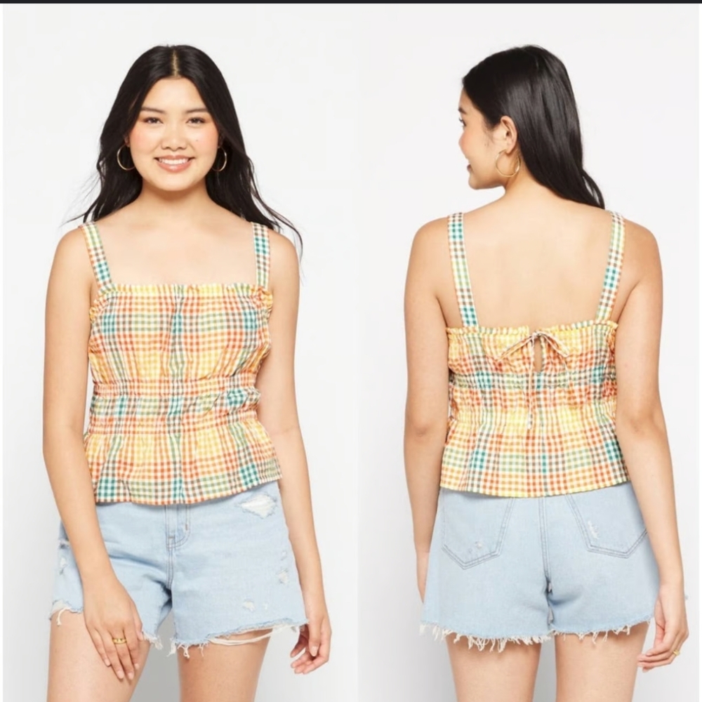Madewell Seersucker Sophia Peplum Tank in Rainbow Gingham size xxl